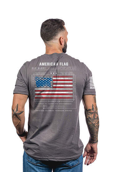 American Flag Schematic tshirt in heavy metal grey from back